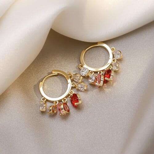 Korea New Design Fashion Jewelry Exquisite Heart-shaped Colored Zircon Tassel Pendant Earrings Elegant Womens Wedding earring
