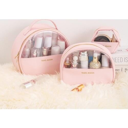 PU Patchwork TPU Cosmetic Bag Women Transparent Bag Travel Organizer Make Up Bag Kosmetyczka Toiletry Bag Neceser Mujer Cosmetic