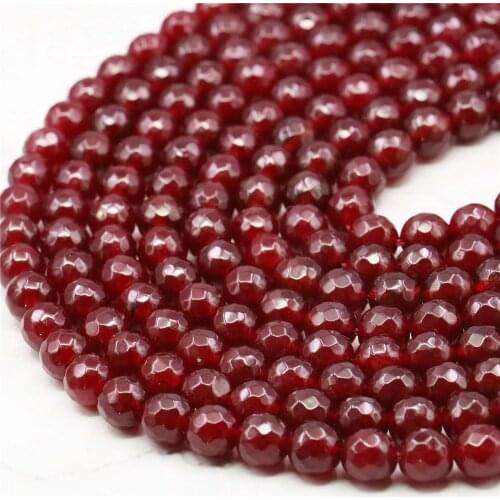 Red Rubys Chalcedony Stone Faceted Round 8mm Loose Beads Strand Fashion Jewelry Making Design Natural Stone Gift For Girl Women