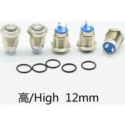 12mm Metal Push Button Switch high Head Ring 3-6V 12V 24V 220V Self-reset Momentary Waterproof Car Auto Eng red blue green