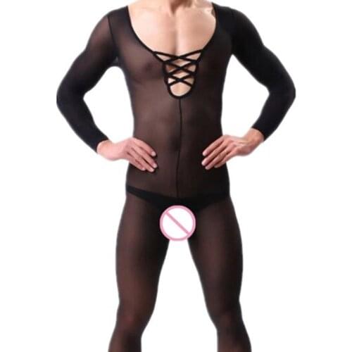 Mens Pajama Sexy Bodystocking Summer Gay Open Crotch Bodysuit Nylon Jumpsuit Male Underwear Porno Men Lingerie Plus Size Man
