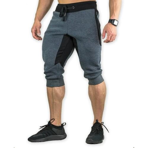 Mens Cotton Casual shorts 3/4 Jogger Capri Pants Breathable Below Knee Short Pants with Three Pockets