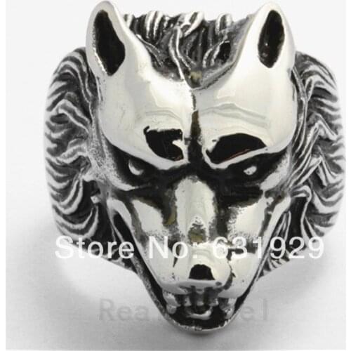 Free Shipping Men Wolf King Rings Vintga Cool Finger Rings 316L Stainless Steel Wolf Shape Ring