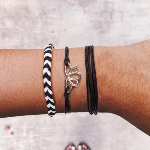 3pcs Bracelet Set Bohemian Weave Rope Bracelets For Women Girls Handmade Wax String Wrap Friendship Charm Bracelet Bangles