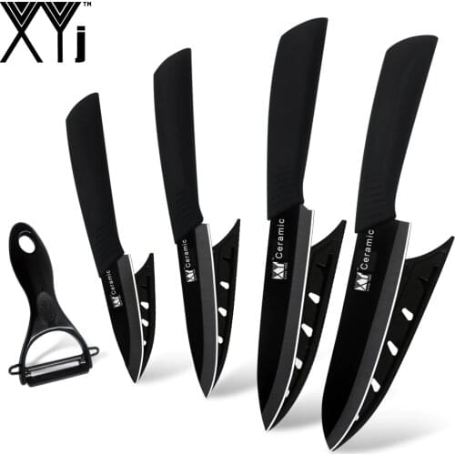 XYj Brand Ceramic Knife Set 3" 4" 5" 6" Black Blade Green Handle Zirconium Ceramic Kitchen Knives Fruit Vegetables Kitchen Tools
