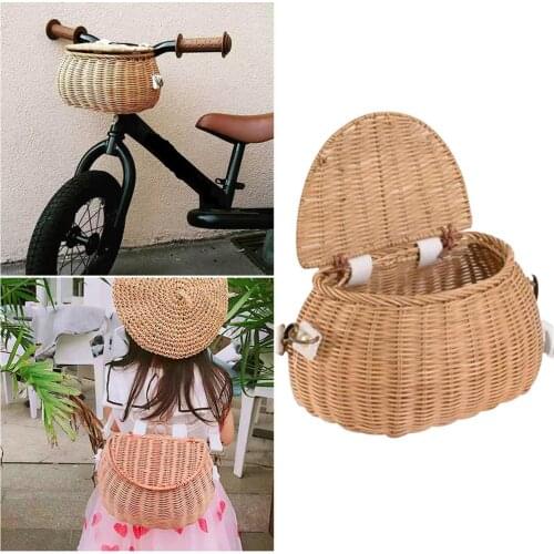 Small Back Basket Children Bicycle Baskets Handmade Rattan Toy Bamboo Woven Cycling Storage Basket Bike Hanging Organizer Bag