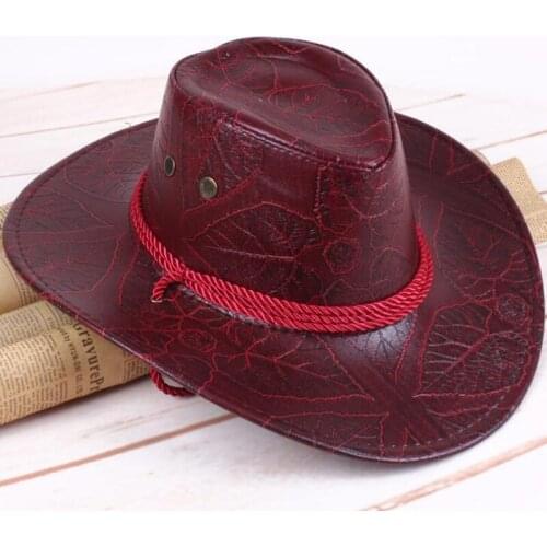 2019 New Classical Western Cowboy Hat For Men Women PU Leather Wide Brim Outdoor Jazz Sunhat Adjustable