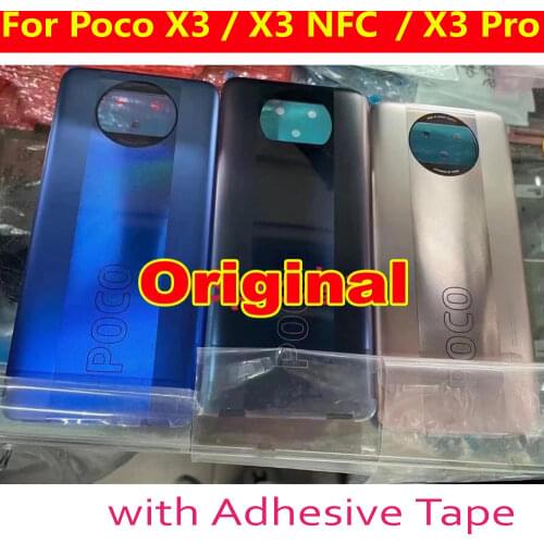 Original Housing Door Battery Back Cover with Adhesive For Xiaomi Poco X3 Pro X3Pro NFC Rear Case Chassis Phone Lid Shell Parts