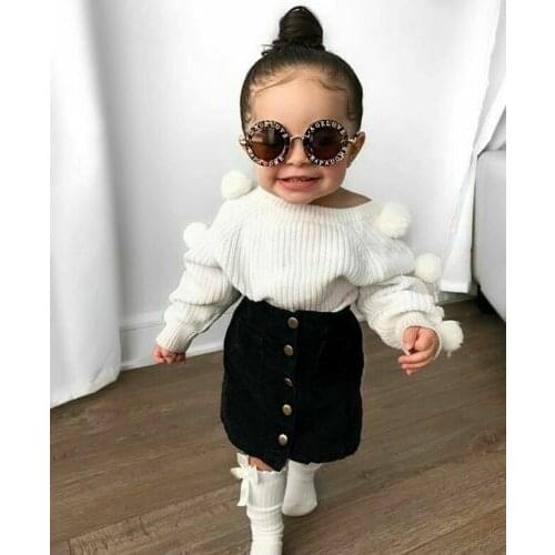 1-6T 2PCS Toddler Baby Girl Clothes Set Autumn Winter Warm Long Sleeve Girl Sweater Tops+Button Skirts Cotton Outfits Set