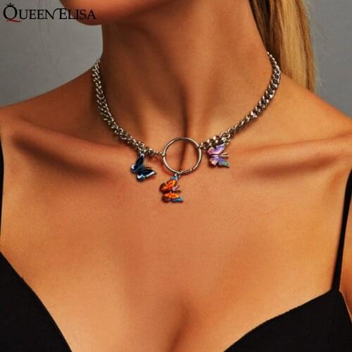 QUEEN ELISA Butterfly Choker Necklace for Women Hip Hop Thick Clavicle Chain Pendant Necklace 2021 Gothic Jewelry Wholesale