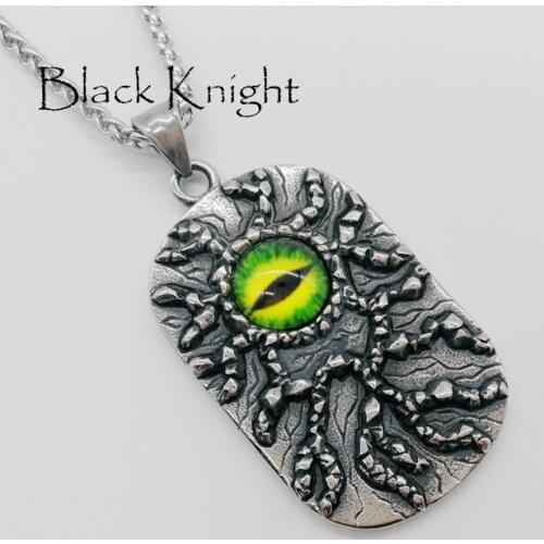 2019 New Monster eye dog tag pendant necklace Vintage silver color 316L stainless steel eye dog tag hip hop necklace BLKN0595