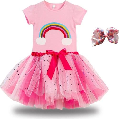 2021 New Girls Children Summer Unicorn Tutu Dress Kids Princess Rainbow Vestido Girls Birthday Party Dress Fancy Unicorn Costume