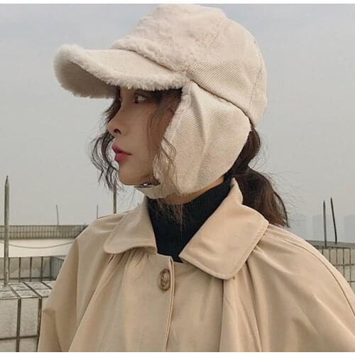 Thick Warm Winter Hat Lady Earflap Trapper Snow Ski Cap Fleece Fur Russian Hat Female Solid Bomber Hat Women Russian Cap