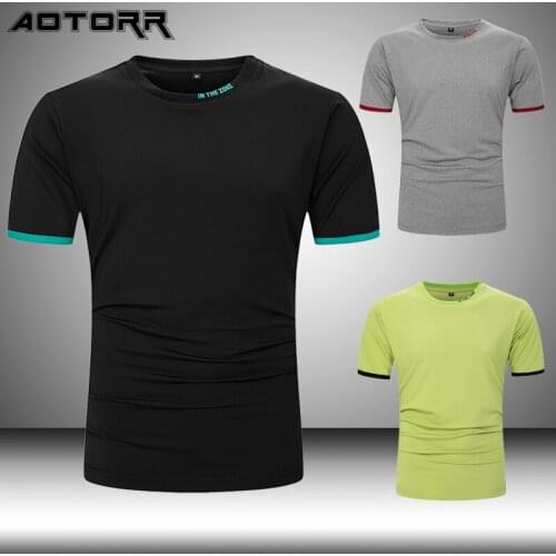 Casual T-shirt Men Fashion Color Matching Short Sleeved Mens Summer Hot Sale Solid Color O-neck T Shirts Men Cotton Tee Shirt