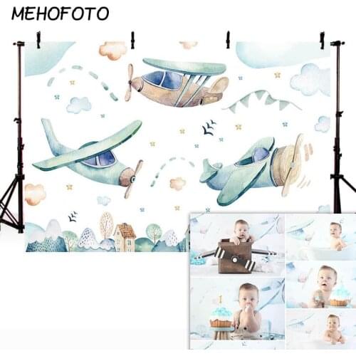 Airplane Photo Backdrop Little Boy Pilot Baby Shower Decorations Background Newborn Baby Birthday Party Photography Backdrops