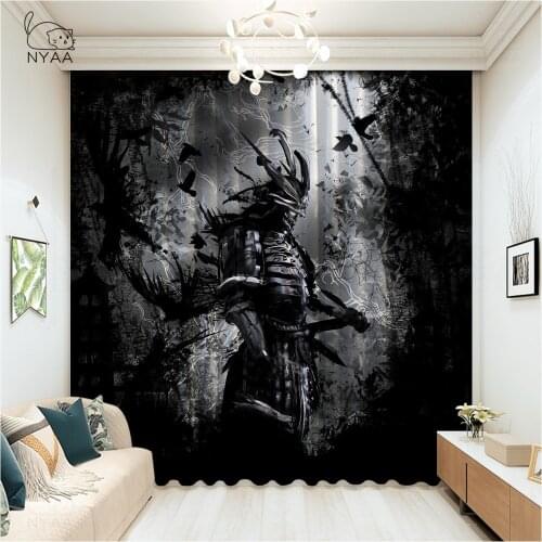 Samurai Warrior Gray Curtains And Yellow Goods For Home Hooks For Curtains Rod Pocket Orange Curtain Door Curtains Micro Shading