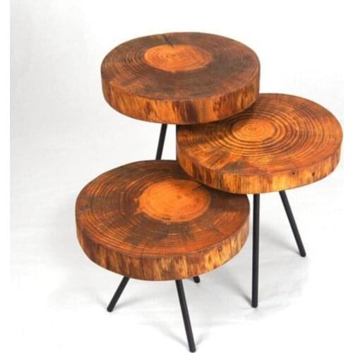 Modern Natural Wood Solid Billet Coffee table (metal Trıpod Foot) coffe table