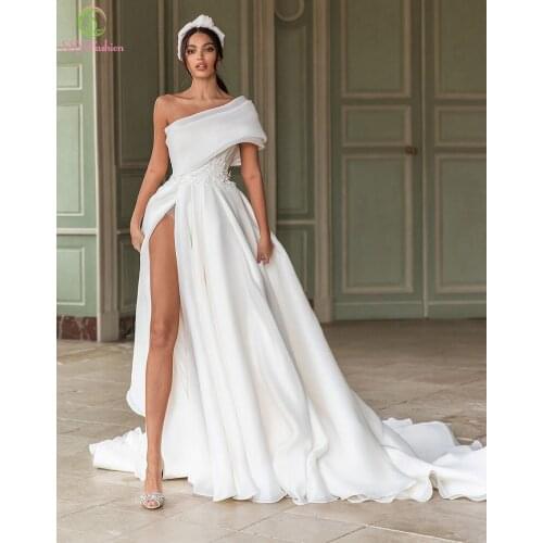 SSYFashion New White Evening Dress Banquet Elegant One Shoulder Court Train Big Bow Prom Formal Gowns for Women Vestido De Novia