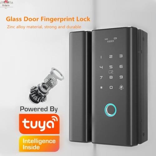 Smart Glass Door Biometric Fingerprint Lock WiFi Remote Control Tuya App Eletronic Doorlock For Office Glass Push/Sliding Doors