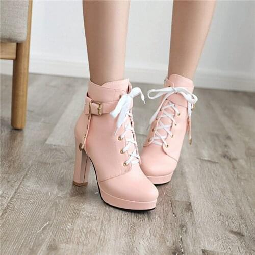 YMECHIC Fashion 2019 Sweet Cross Strap Buckle Party High Heels Ladies Shoes Autumn Platform Goth Punk Ankle Biker Boots Women