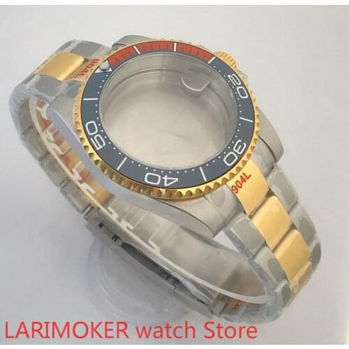 Sealed back 40mm sapphire glass with 904L stainless steel gold bracelet with ETA NH36 MH35 case light blue orange bezel