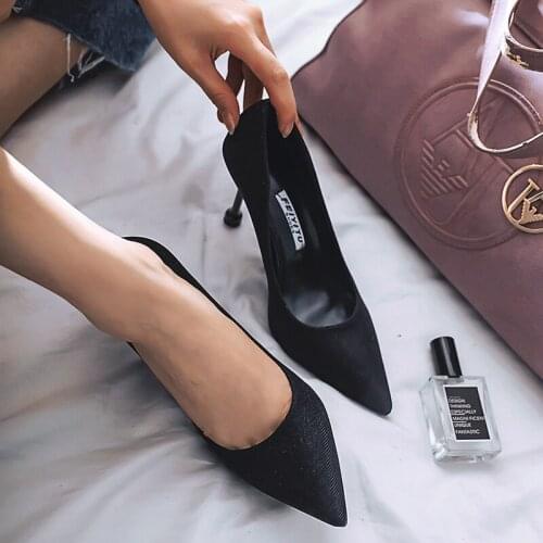 Women Shoes Pointed Toe Pumps Flock Sequin fashion spring 9.5 CM thin High Heels Fashion Office Shoes