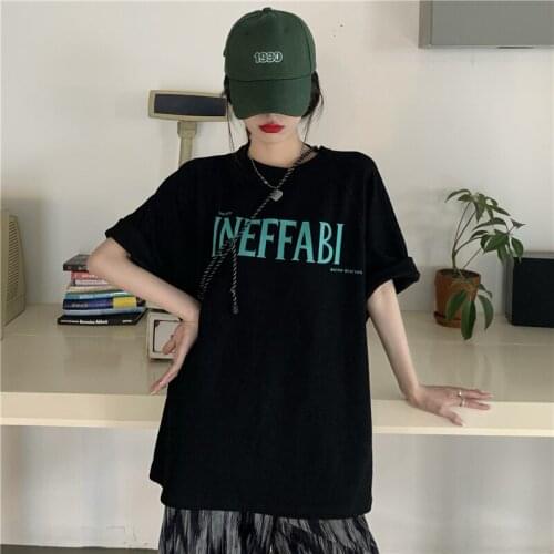 Womens T-shirts Tops Japanese Kawaii Ulzzang Casual Loose Lazy Letter Print Tshirt Female Korean Harajuku Clothes For Women