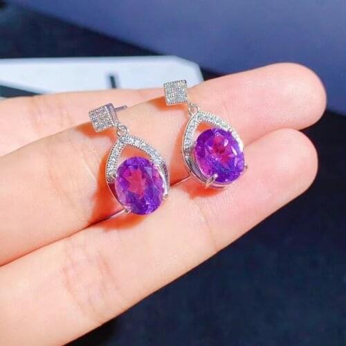 S925 Sterling Silver Natural Brazilian Amethyst Earrings Suede 8*10mm Womens Fashion Luxury Jewelry Crystal Earrings