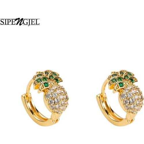 SIPENGJELFashion Cubic Zircon Pineapple Shape Earring Gold Hoop Earrings For Women Jewelry 2021