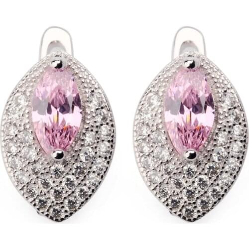 SHUNXUNZE Luxury Shinning Engagement Wedding christmas Earrings for women dropshipping Pink Cubic Zirconia Rhodium Plated R3189