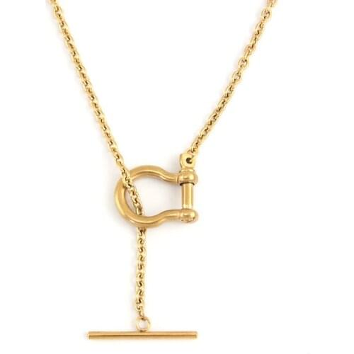 Stainless steel WOMEN U shackle Long T BAR CHOKER NECKLACE GOLD COLOR Toggle PENDANT collares de moda Boho Collier gift