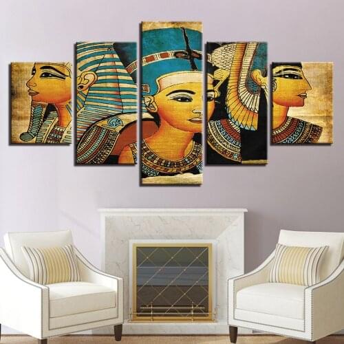 Famous Abstract Cuadros Canvas Paintings Art Poster Style Wall 5 Panel Ancient Egypt Cleopatra Pictures For Living Room Decor