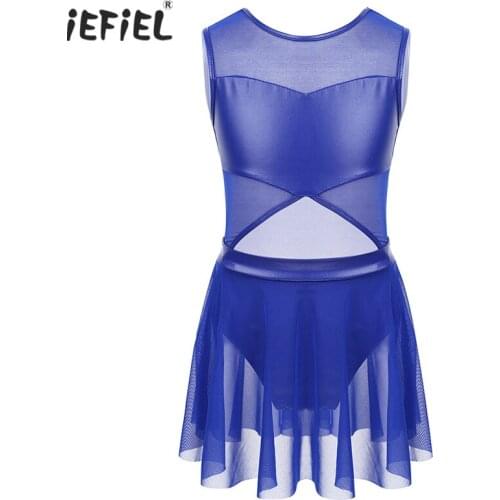 2019 Ballerina Girls Sleeveless Tutu Ballet Dance Dress Costume Faux Leather Splice Cutouts Front Leotards for Girls Dance Wear