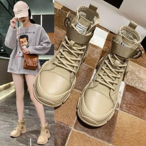 2020 spring and autumn new thick heel thick bottom belt buckle lace casual shoes fashion retro wild boots X231