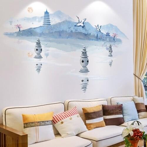Chinese Style Ink Painting 3D Wall Stickers Living Room Backdrop Wallsticker Home Office Bedroom Decor Decals for Furniture