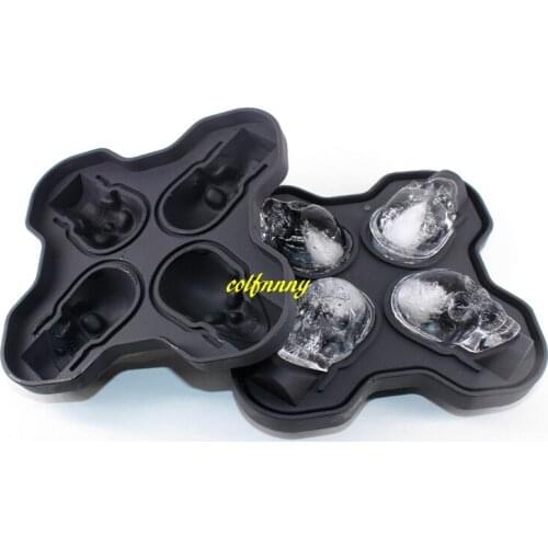 50pcs/lot FAST SHIPPING 4 lattices Skull Shape 3D Ice Cube Mold Maker Bar Party Silicone Trays Chocolate Mould Ice Cream Tools