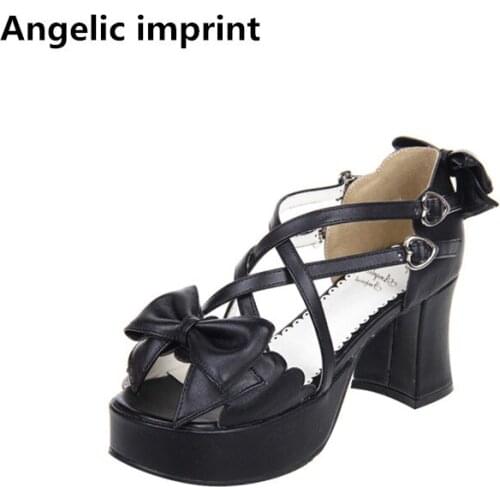 Angelic imprint woman mori girl lolita cosplay shoes lady high thin heels pumps women princess dress party sandals 33-47 7.5cm