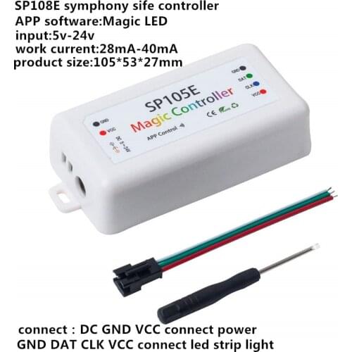 SP105E Wireless Bluetooth Controller APP WS2811 WS2812B WS2801 SK6812 APA102 Individually Addressable Programmable LED String
