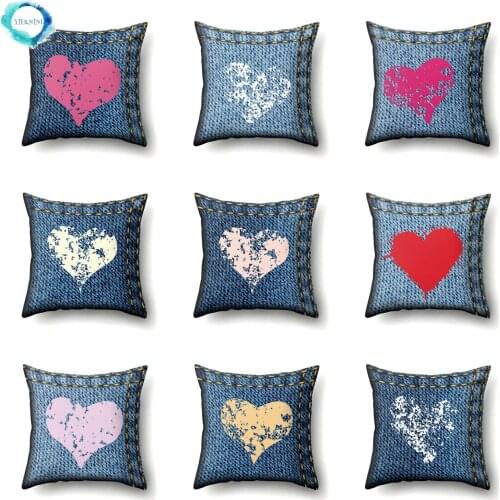 Love Theme Heart Printed Cushion Cover Polyester Decorative Pillowcase Living Room Sofa Couch Bedroom Retro Decor 45x45cm