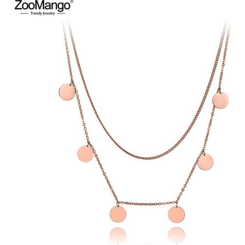 ZooMango Trendy Stainless Steel Double Layer Disc Choker Necklaces Jewelry Bohemia Charm Pendant Necklace For Women Girl ZN19167