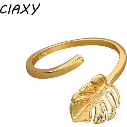 CIAXY 925 Sterling Silver Small Fresh Leaf Rings for Women Elegant Personality Opening Ring Fashion Retro Jewelry Party Gifts