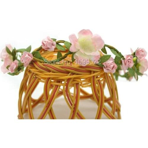 Decorative Cherry Blossom Flower Leves Rattan Crown Halo Pink Wedding Hair Accessoreis Prom Party Headwear Carnival Headdress