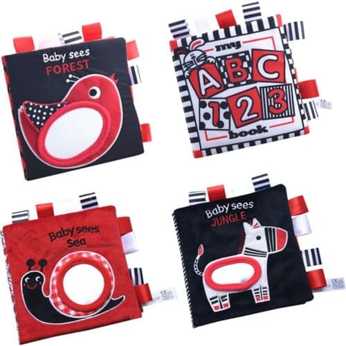 Baby Visual Excitement Book Black White Enlightenment Educational Toy Animal Marine Label Stereo Cloth Book for Infant Xmas Gift