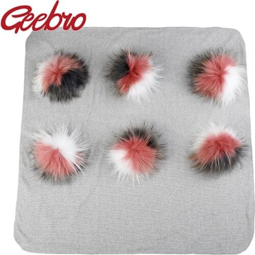Geebro Fashion Newborn Kids Baby Soft Warm Swaddling Blanket Travel Sleeping Blanket Bedding with 6 Real triple color Fur Pompom