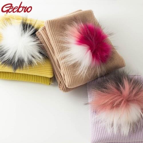 Geebro Newborn Soft Ribbing Warm Swaddling Blanket Bedding Swaddles Wrap Baby Birth Gift With 15cm Triple Color Real Fur Pom Pom