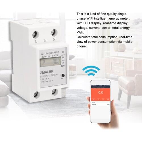 Single Phase Din Rail Wifi Intelligent Energy Meter Power Consumption Kwh Meter Wattmeter Support Smartlife/Tuya App Works