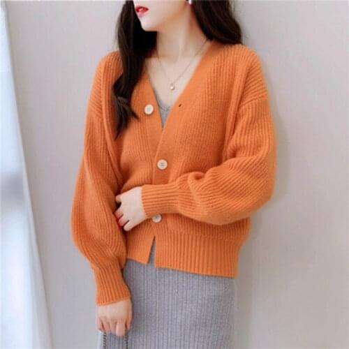 Spring And Autumn New Solid Sweater For Womens Loose Fit Solid Color Knitted Cardigan Button Coat For Women