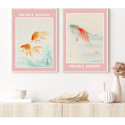2 sets of retro painting Japanese art, goldfish painting, abstract painting, retro wall art, Japanese nostalgic painting, Giclée