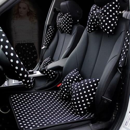 Leather car neck rest pillow shifter hand brake covers set dot cute steering wheel cover girls women auto interior accessories