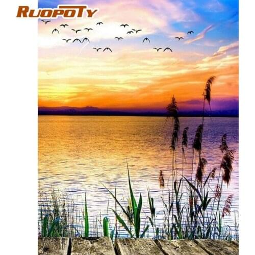 RUOPOTY Oil Painting By Numbers Kits For Adults Reed In River Scenery Picture By Number HandPainted Diy Gift 40x50cm Frame Artcr